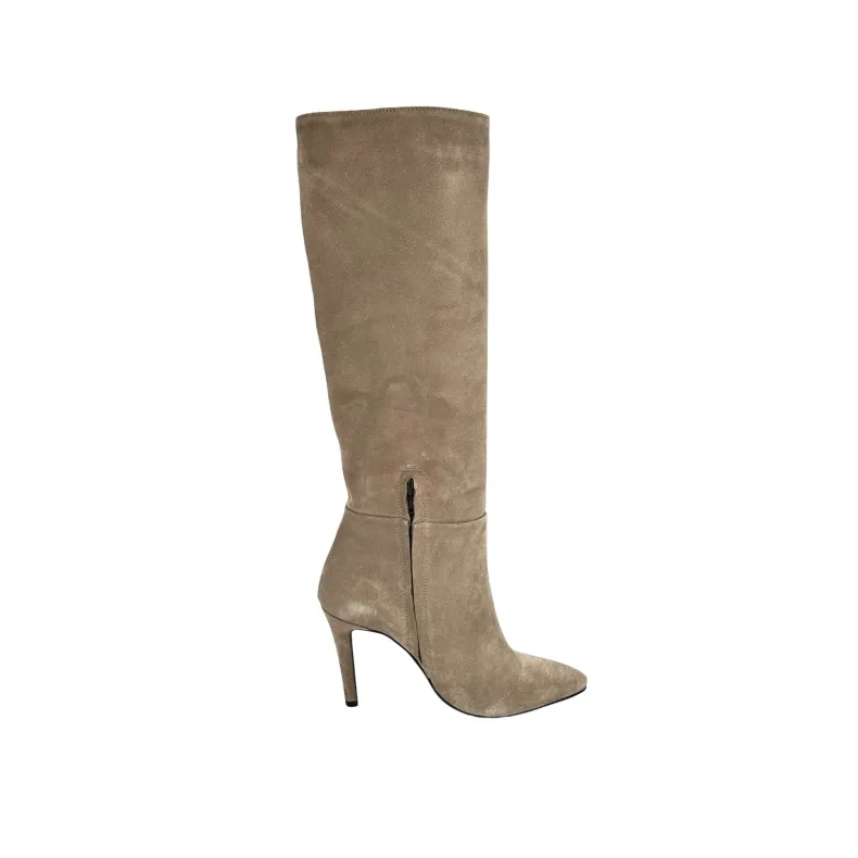 Taupe Suede Boot With 9 Cm Heel