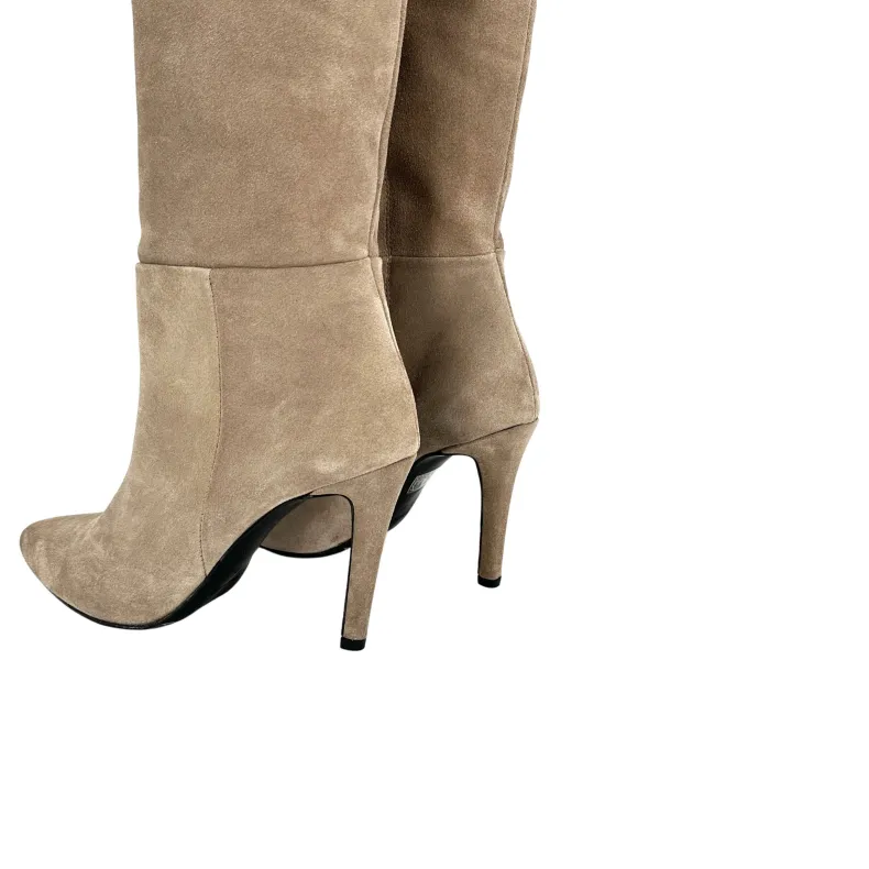 Taupe Suede Boot With 9 Cm Heel
