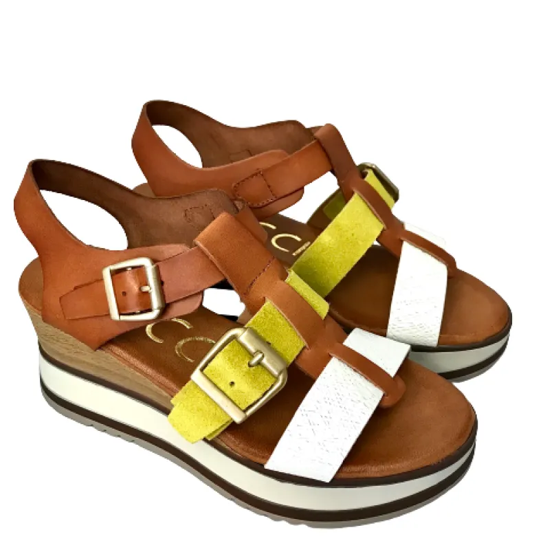 Wedge Sandal In Multicolor Leather
