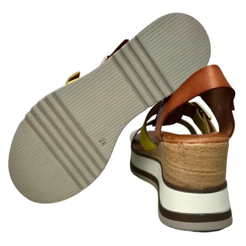 Wedge Sandal In Multicolor Leather