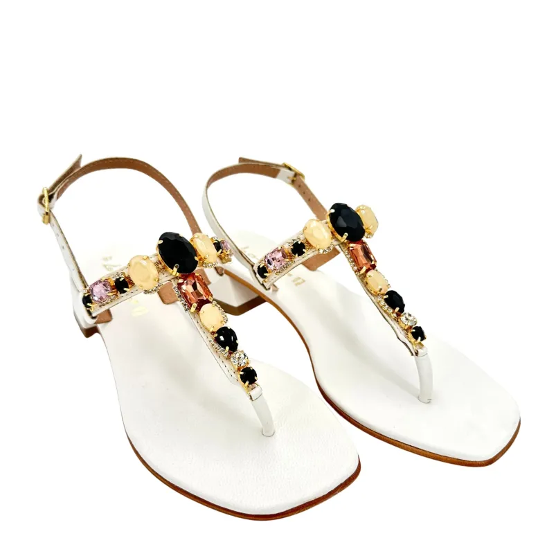 White Leather Thong Jewel Sandal