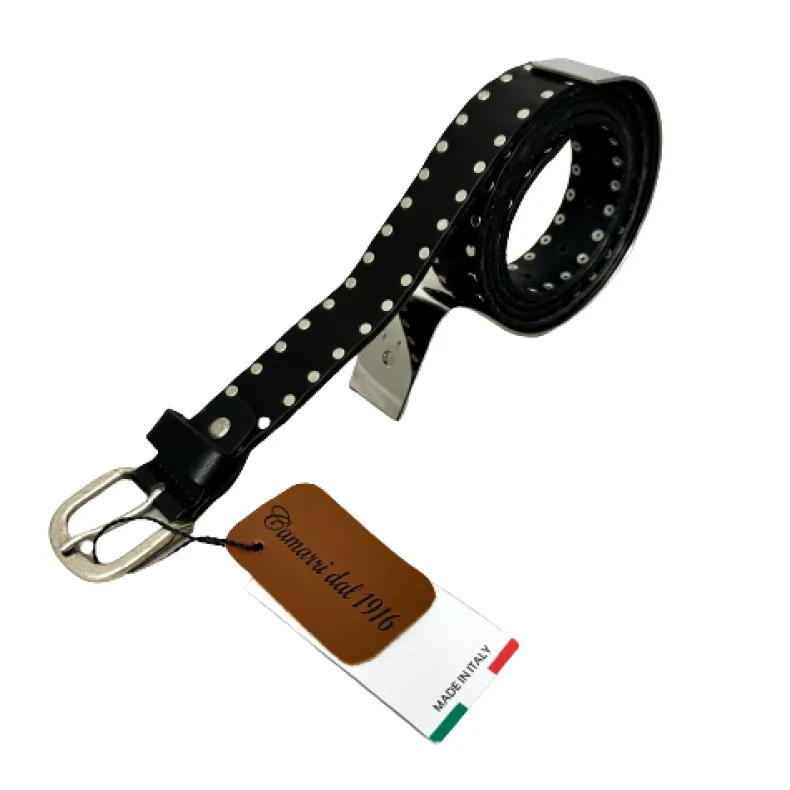 Women's Belt In Black Bull Leather With Studs 881
