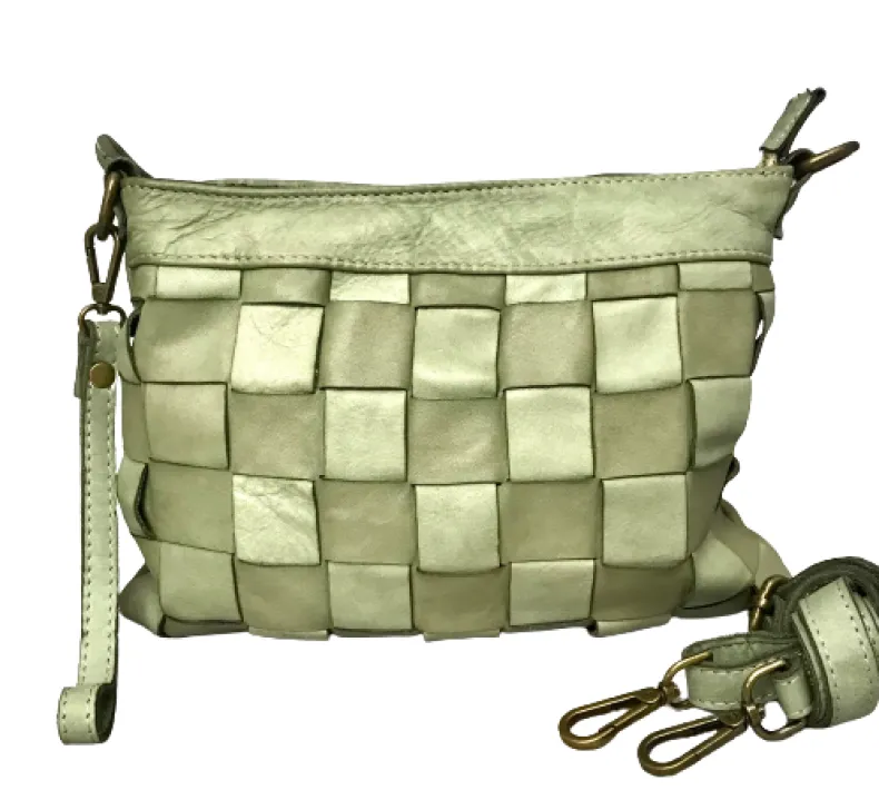 Woven Bag With Strap And Sage Green Shoulder Strap