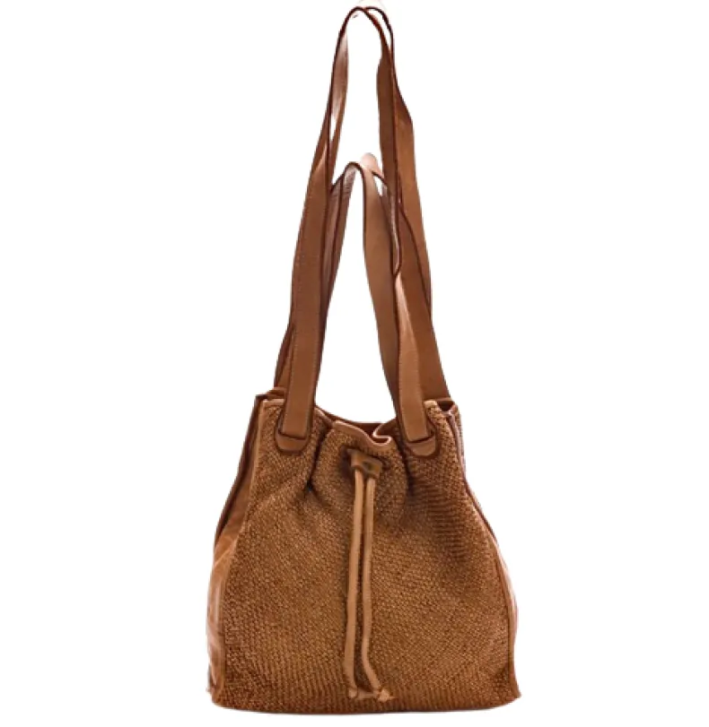 Woven Leather Bucket Bag With Two Shoulder Straps