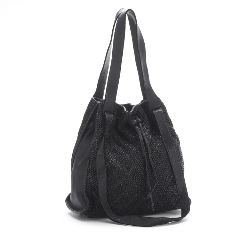 Woven Leather Bucket Bag With Two Shoulder Straps