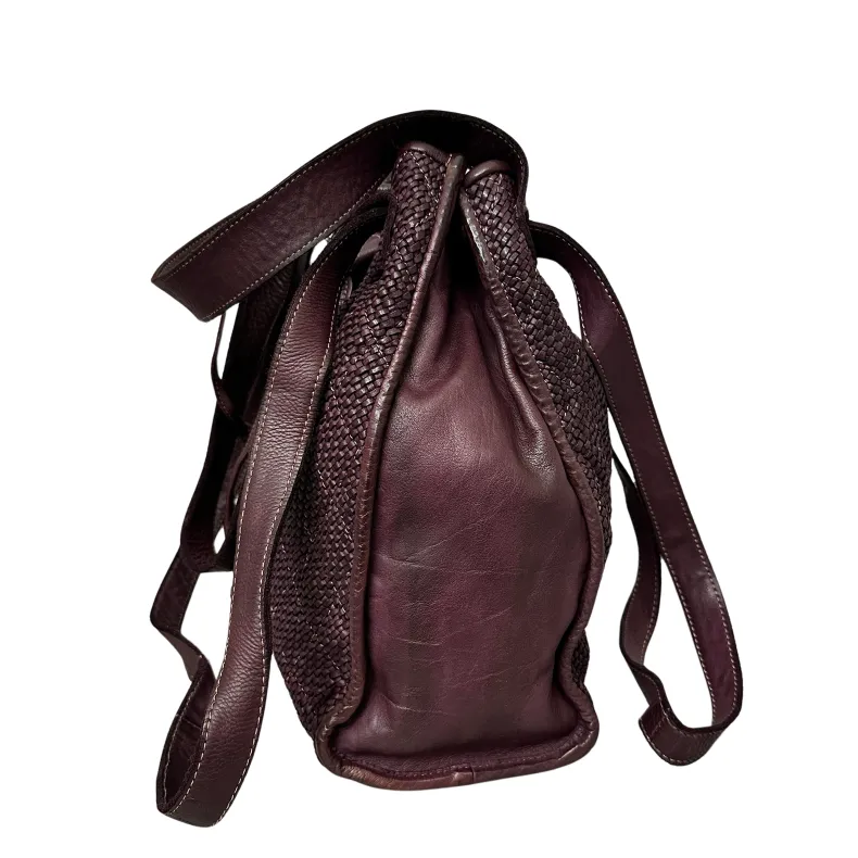 Woven Leather Bucket Bag With Two Shoulder Straps