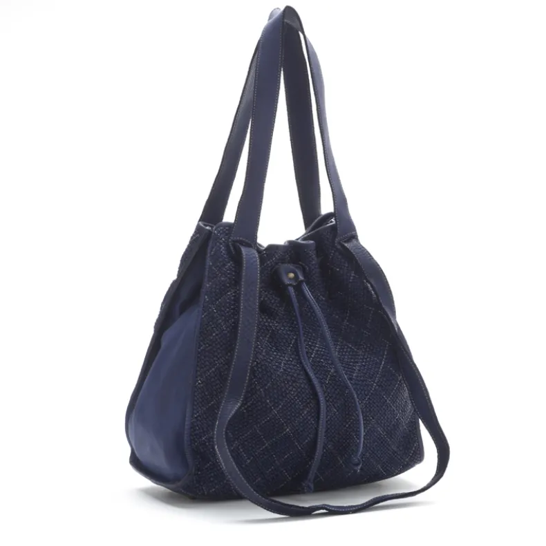 Woven Leather Bucket Bag With Two Shoulder Straps