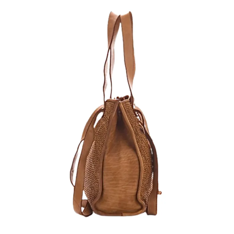 Woven Leather Bucket Bag With Two Shoulder Straps