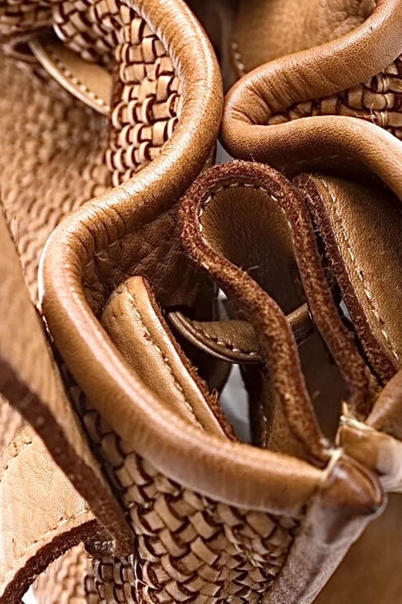 Woven Leather Bucket Bag With Two Shoulder Straps