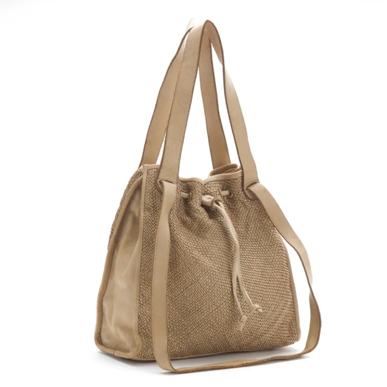 Woven Leather Bucket Bag With Two Shoulder Straps