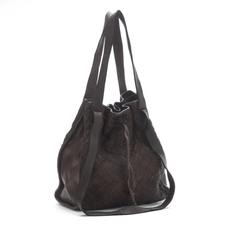 Woven Leather Bucket Bag With Two Shoulder Straps