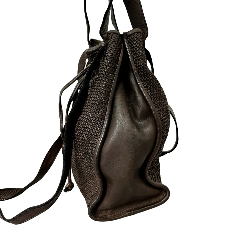 Woven Leather Bucket Bag With Two Shoulder Straps